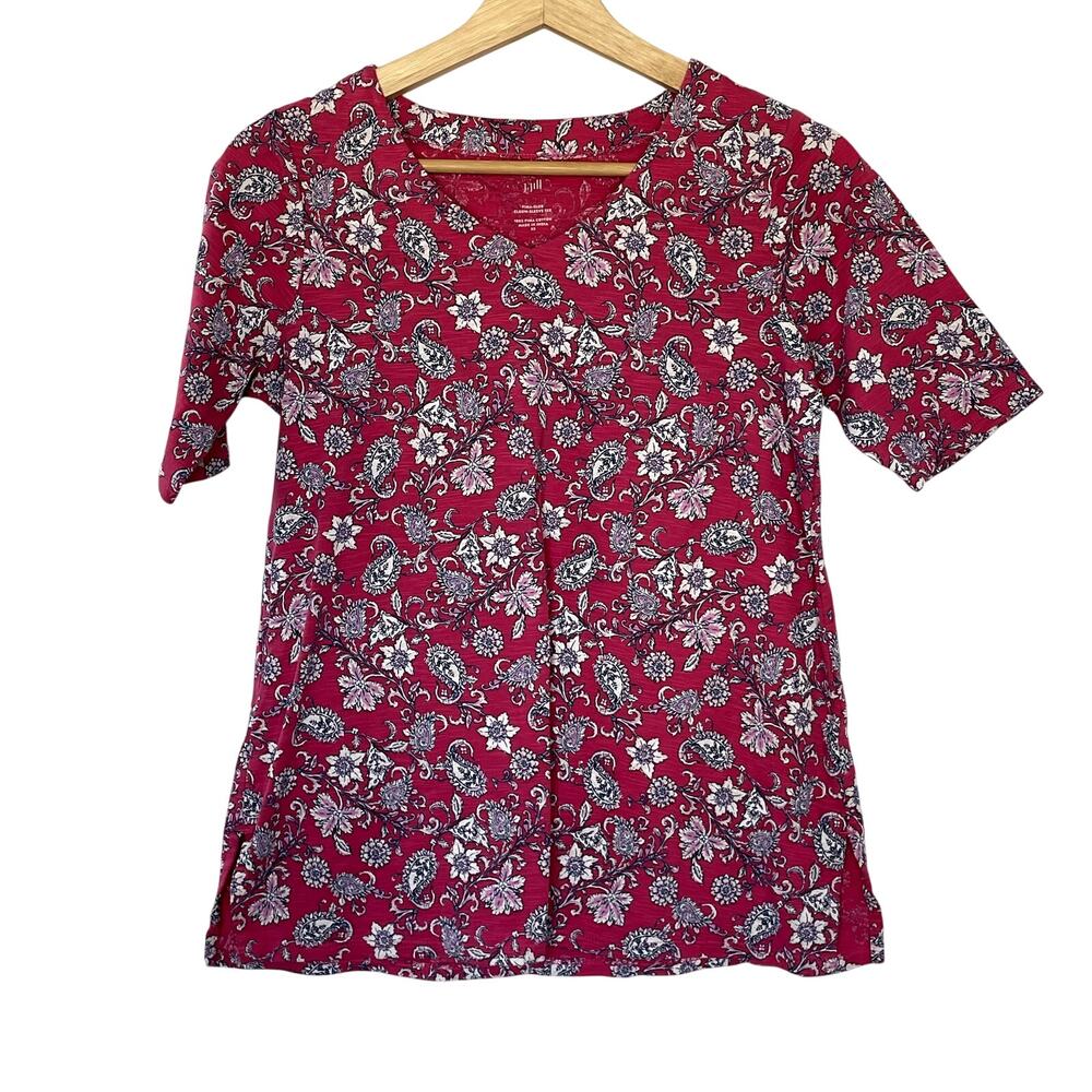 J.Jill pima slub elbow sleeve tee floral paisley vintage shirt cotton women's XS